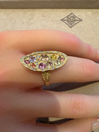 Marquise Cocktail Ring Geometric Abstract Art Sapphires with Diamonds 18 Ct Gold - Collected — Bespoke Variations Available