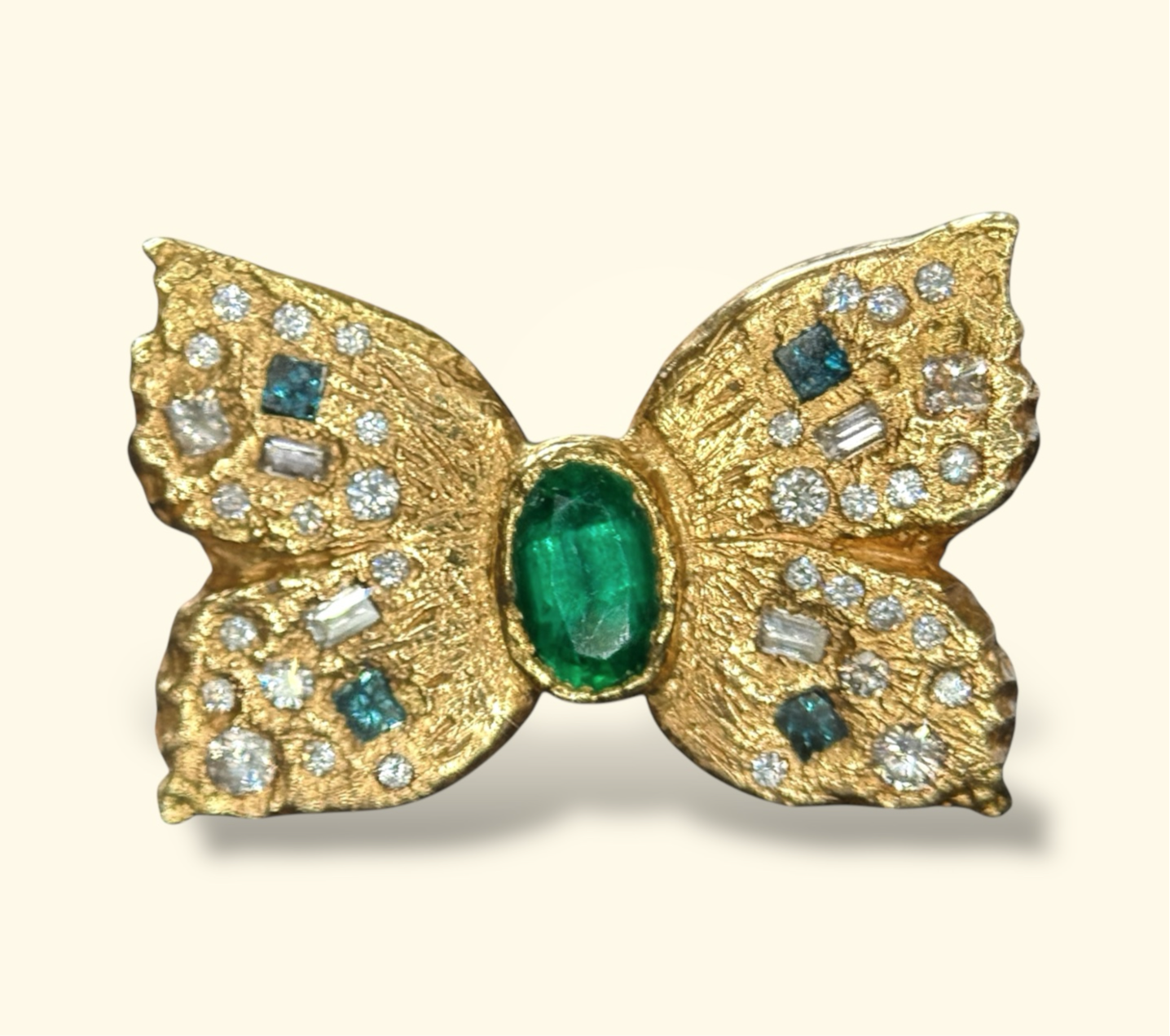 Emerald Queen Butterfly Ring with White and Blue Diamonds 18 Ct Gold - Collected — Bespoke Variations Available