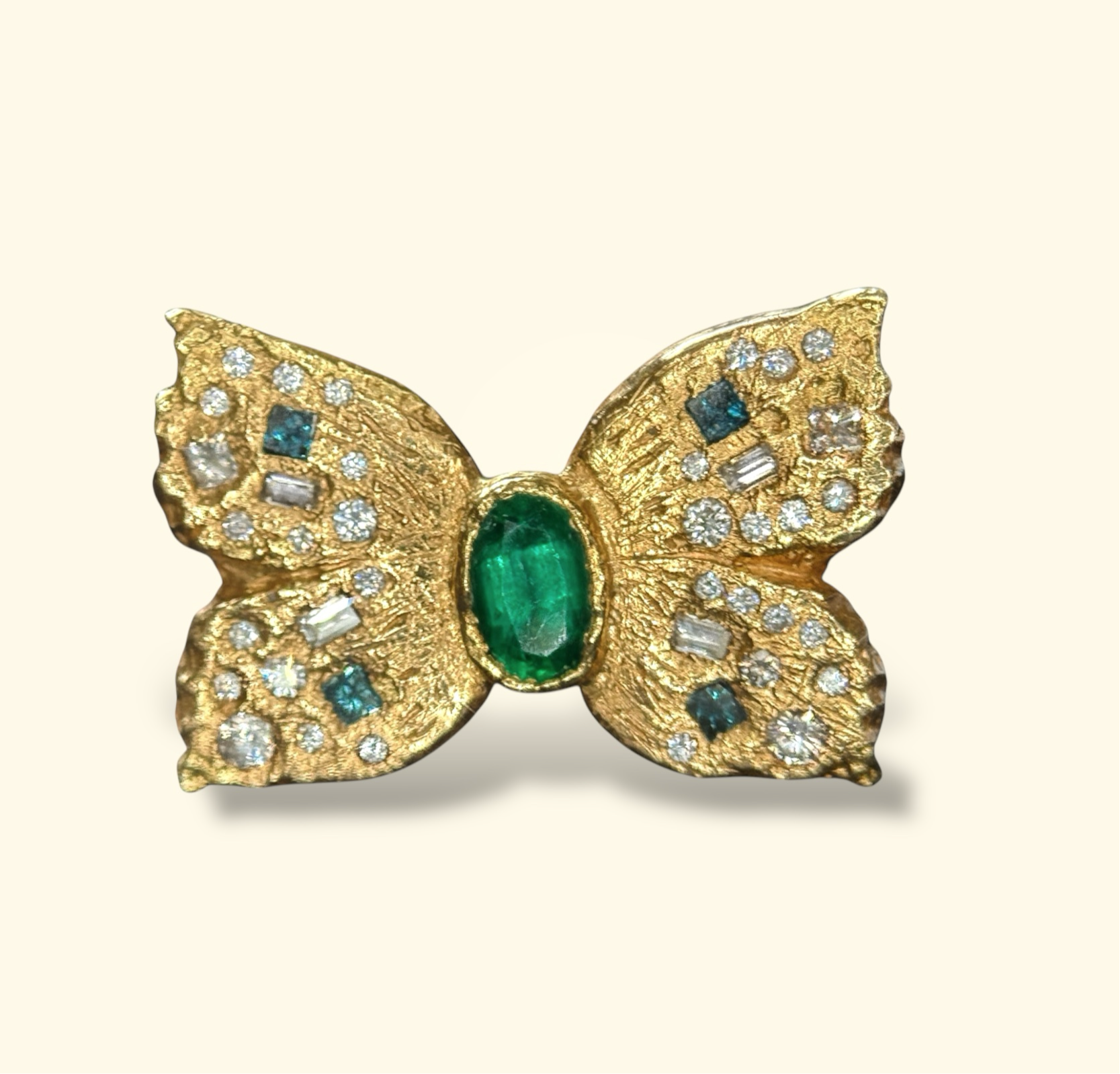Emerald Queen Butterfly Ring with White and Blue Diamonds 18 Ct Gold - Collected — Bespoke Variations Available