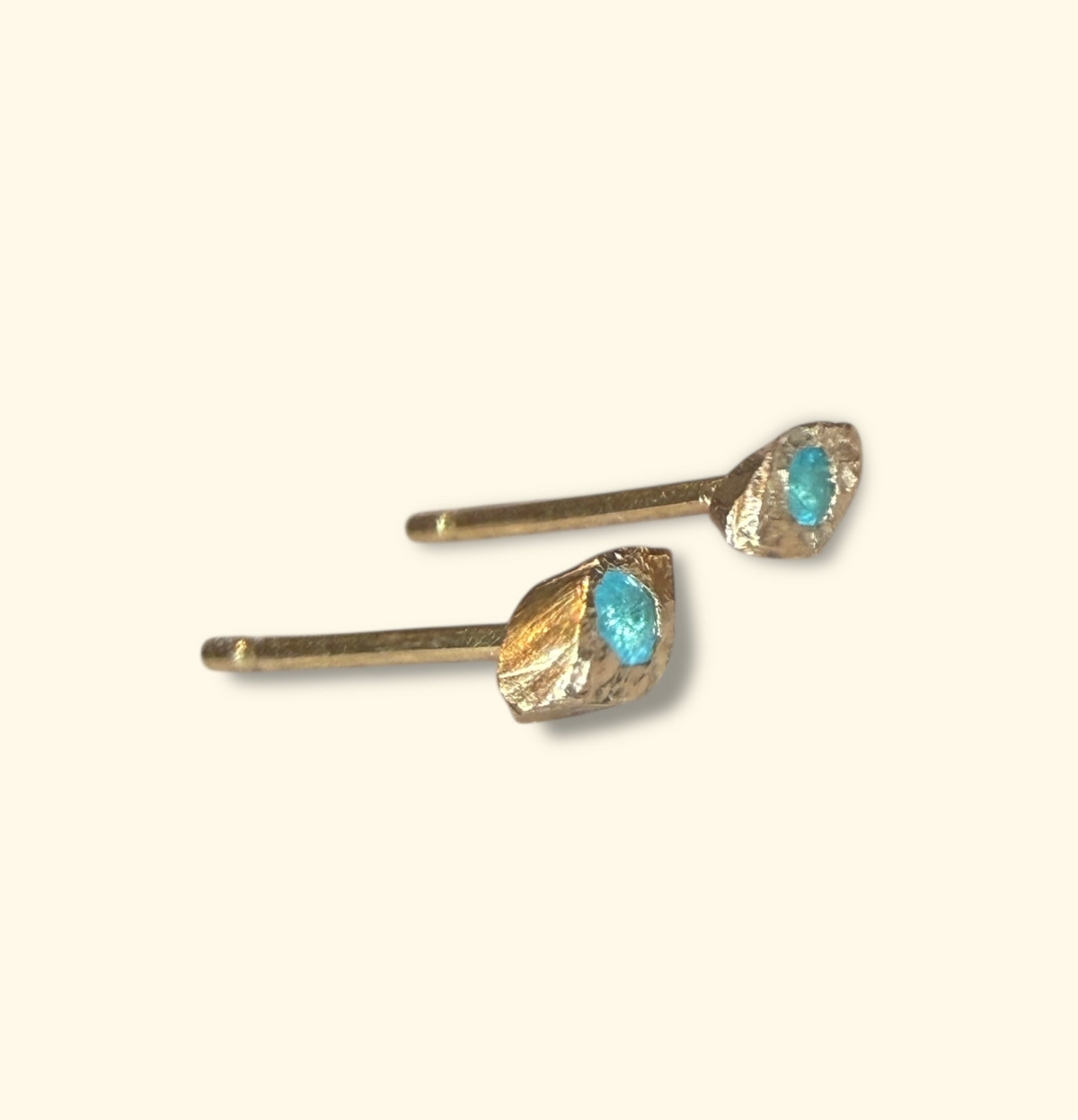 (Available at Tomfoolery London) Neon Blue Paraiba Tourmaline Mini Evil Eye Studs 18 Ct Gold