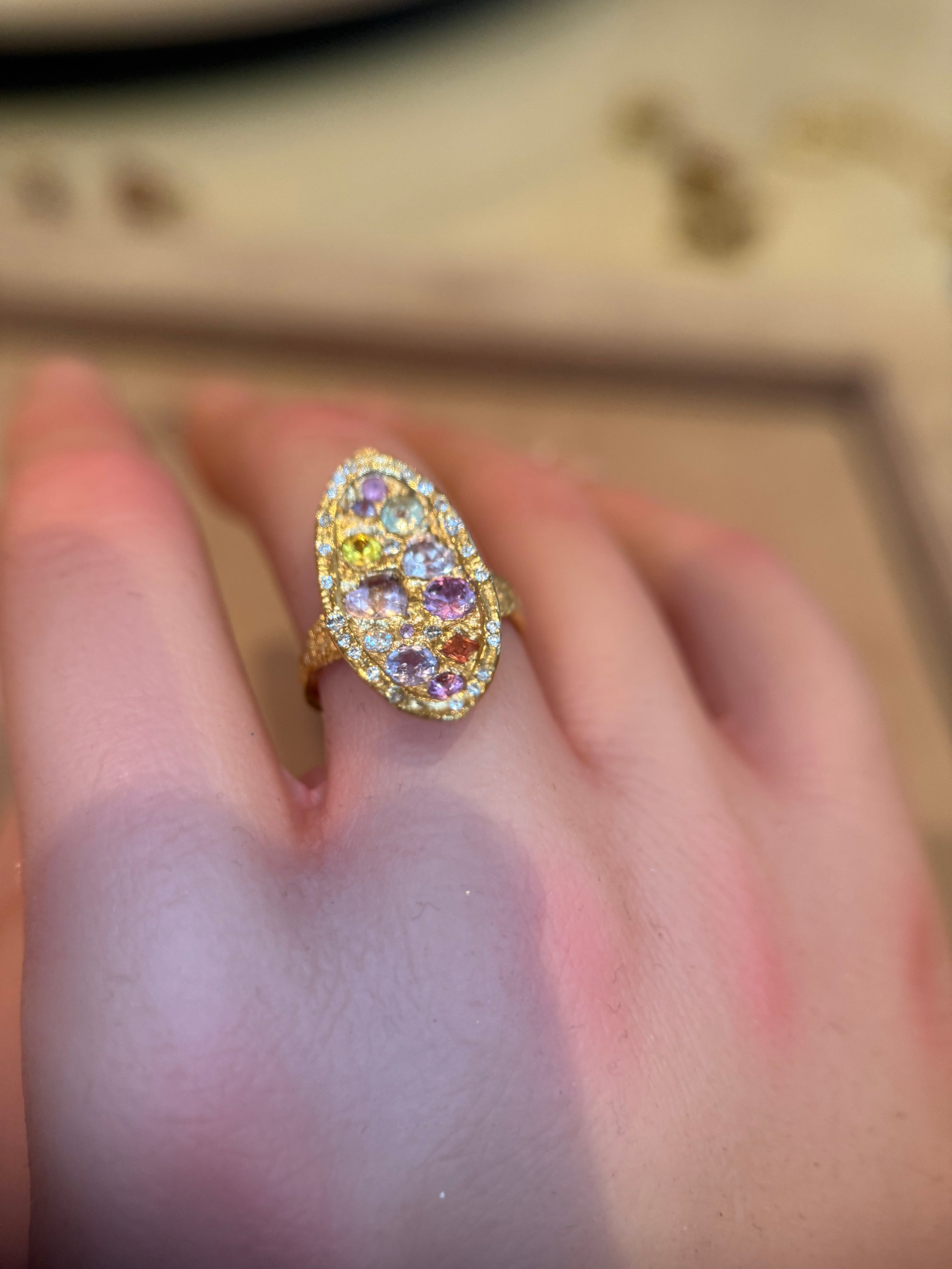 Marquise Cocktail Ring Geometric Abstract Art Sapphires with Diamonds 18 Ct Gold - Collected — Bespoke Variations Available