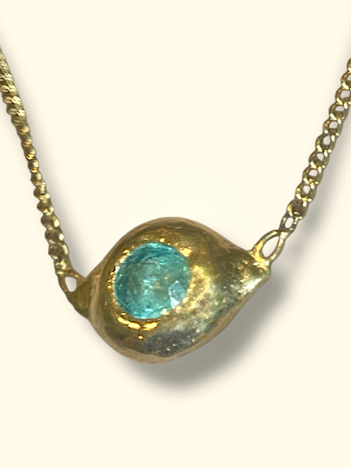 “Rineia” Blue Green Mozambique Paraiba Tourmaline Evil Eye Necklace 18 Ct Gold - Collected — Bespoke Variations Available