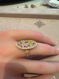 Marquise Cocktail Ring Geometric Abstract Art Sapphires with Diamonds 18 Ct Gold - Collected — Bespoke Variations Available