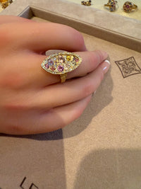 Marquise Cocktail Ring Geometric Abstract Art Sapphires with Diamonds 18 Ct Gold - Collected — Bespoke Variations Available