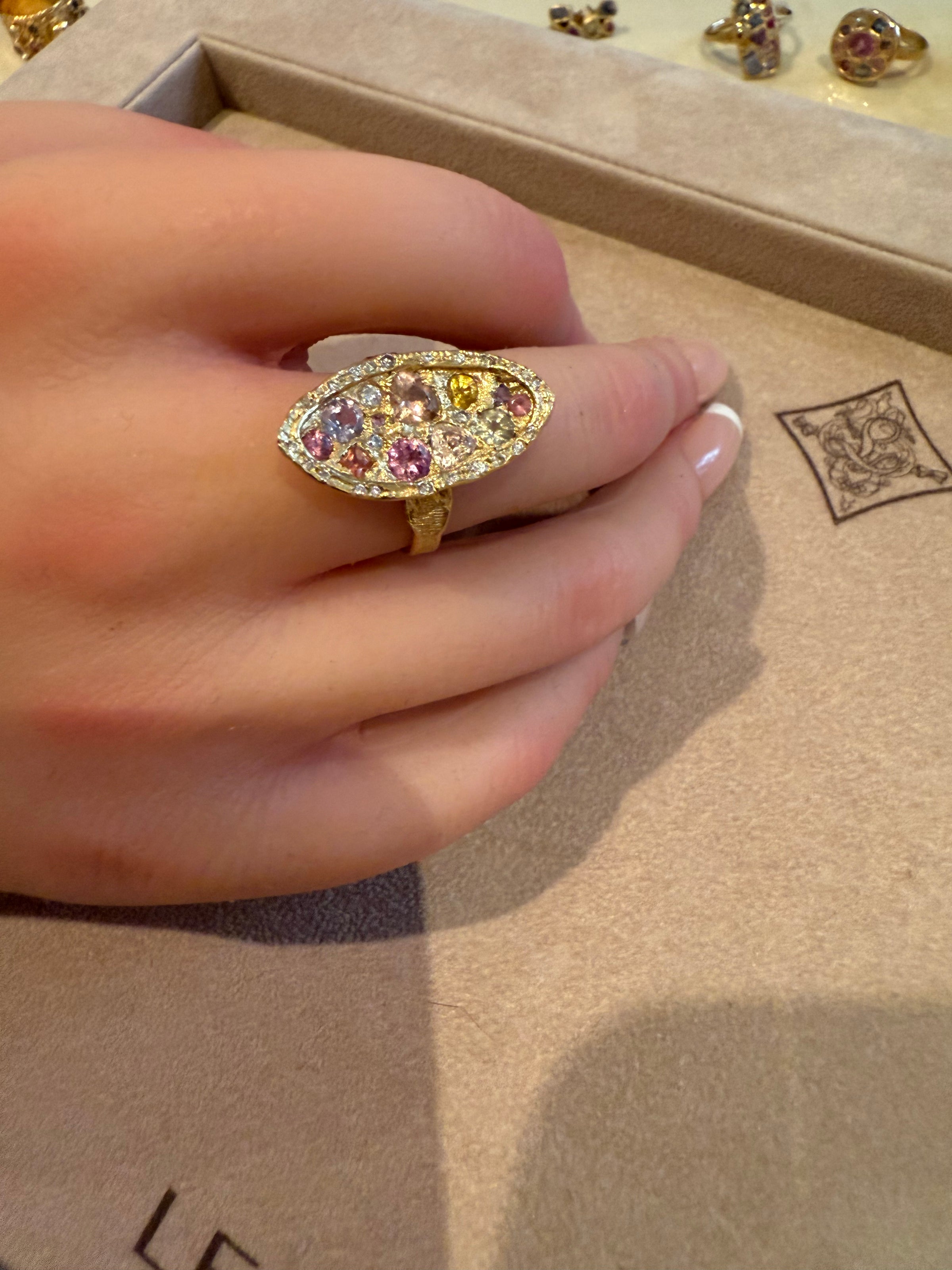 Marquise Cocktail Ring Geometric Abstract Art Sapphires with Diamonds 18 Ct Gold - Collected — Bespoke Variations Available