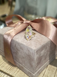 Marquise Cocktail Ring Geometric Abstract Art Sapphires with Diamonds 18 Ct Gold - Collected — Bespoke Variations Available