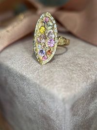 Marquise Cocktail Ring Geometric Abstract Art Sapphires with Diamonds 18 Ct Gold - Collected — Bespoke Variations Available