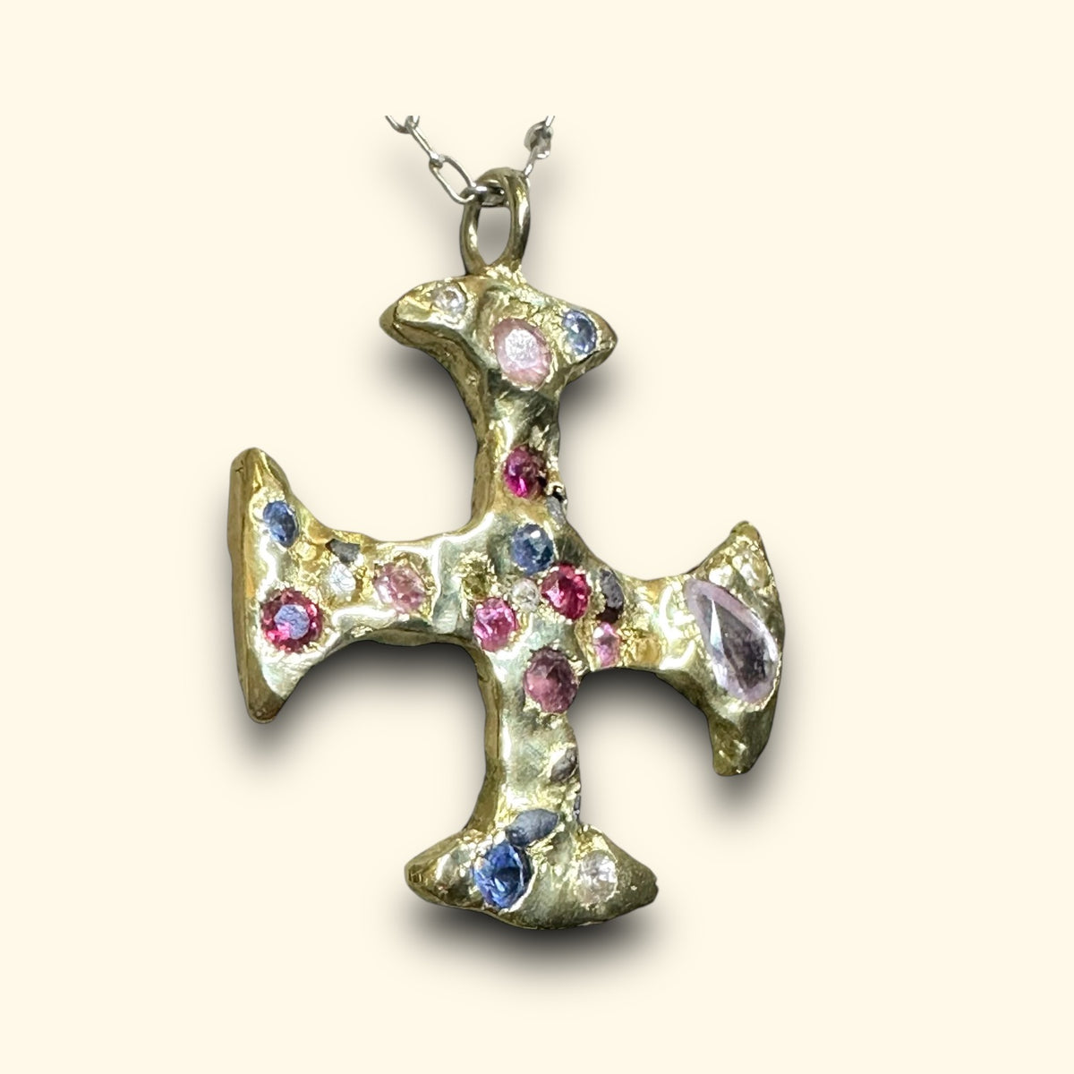A One-of-a-Kind 18Ct Yellow Gold Cross Adorned with Sapphires - Collected — Bespoke Variations Available
