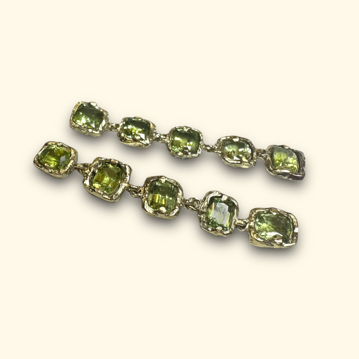 Green Tourmaline Cocktail Party Drop Earrings 14Ct Gold