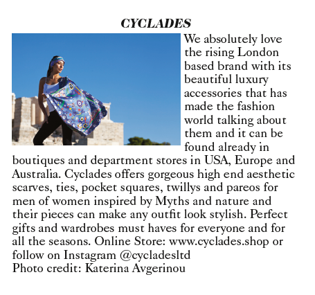British Vogue features Cyclades as an emerging Designer on April Issue