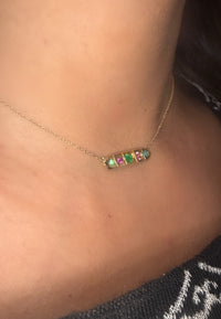 Five stories emerald Heart Paraíba Tourmalines Sapphires Bar necklace in 18 Ct Gold