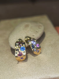 Abstract Art Semi Hoop Earrings with Sapphires in 18 Ct Gold (Available at Tomfoolery London)