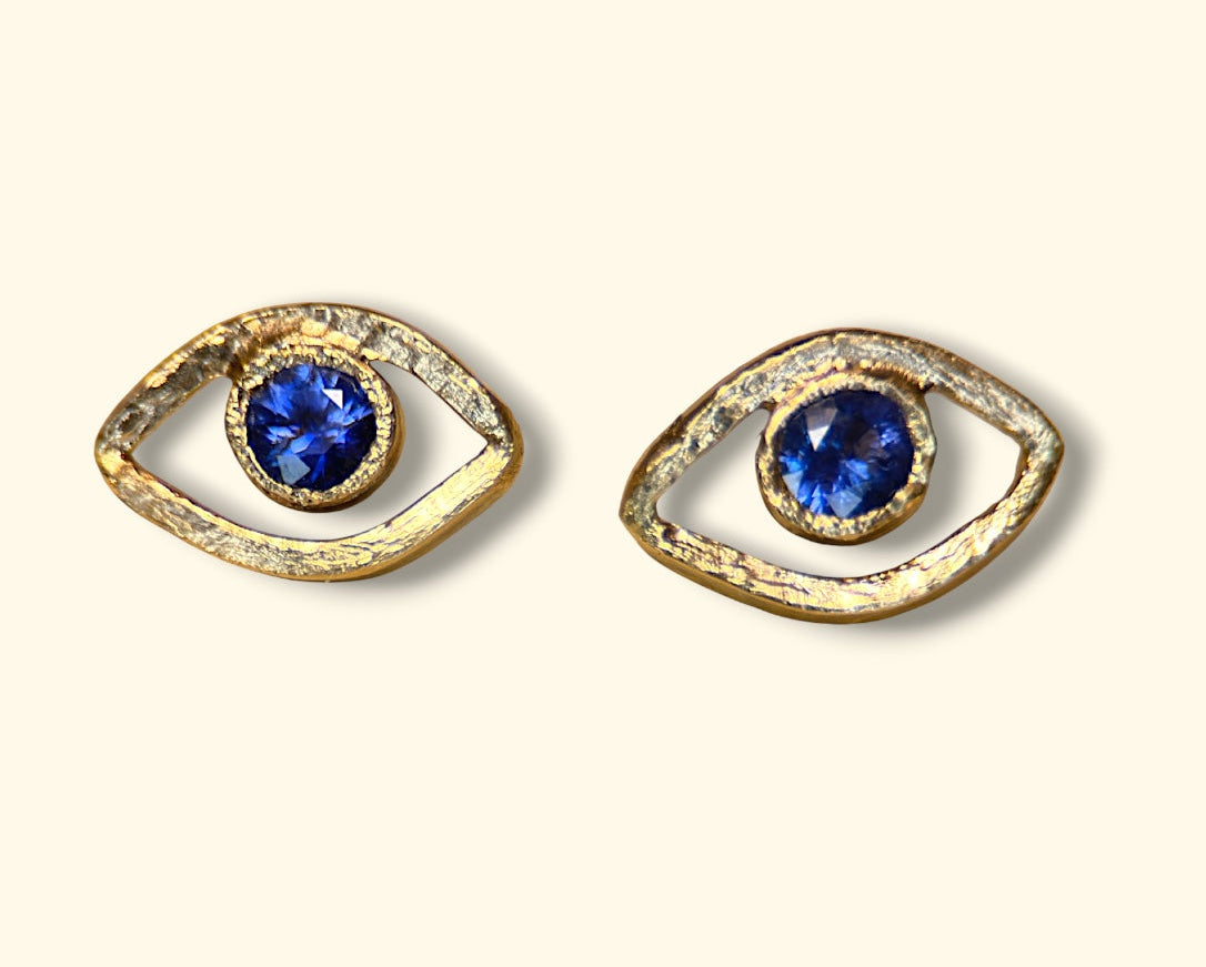 Blue Sapphire Eye Large Stud Earrings