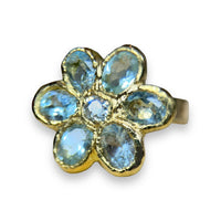 Sold Out - 18 Ct Large Flower Ring with Aquamarines and a Diamond