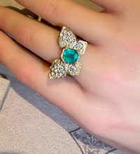 IGI Certified 1.3 Ct Emerald Queen Butterfly Ring with Diamonds in 18 Ct Gold Half Bezel (Available online and also to View in Person at Stardust, London 101 Walton Street)