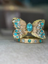 Brazilian Neon Blue Paraibas Tourmalines & Diamonds Ring Band 18 Ct Gold