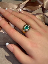 Chubby Cupid Band Colombian Emerald Heart Ring with Princess Diamonds 18 Ct Gold