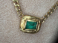 GIA Certified 2.9 Cts Colombian Emerald Half Bezel Set- Cuban Links Chain necklace & choker in 18 Ct Gold