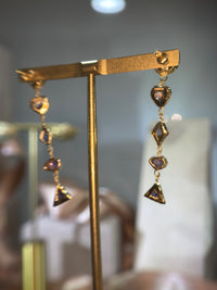 Cubism Mismatched Geometric Sapphires & Tourmaline Earrings 18 Ct Gold