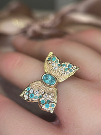 Paraibas Tourmalines and Diamonds “Ocean Butterfly” 18 Ct Gold Ring