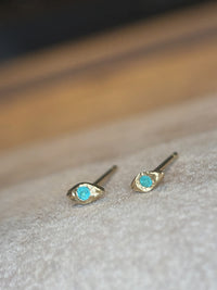 Neon Blue Brazilian Paraiba Tourmaline Mini Evil Eye Studs 18 Ct Gold