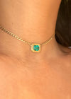 GIA Certified 2.9 Cts Colombian Emerald Half Bezel Set- Cuban Links Chain necklace & choker in 19 Ct Gold
