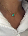 SOLD - One Of A Kind Stunning Vivacious Green Emerald Bezel Set Necklace Emerald Cut 18 Ct Gold