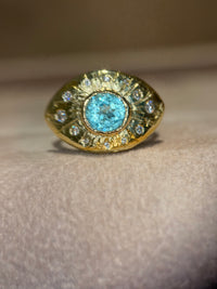 1 Cts Paraiba Eye Ring with Diamonds 18 Ct Gold
