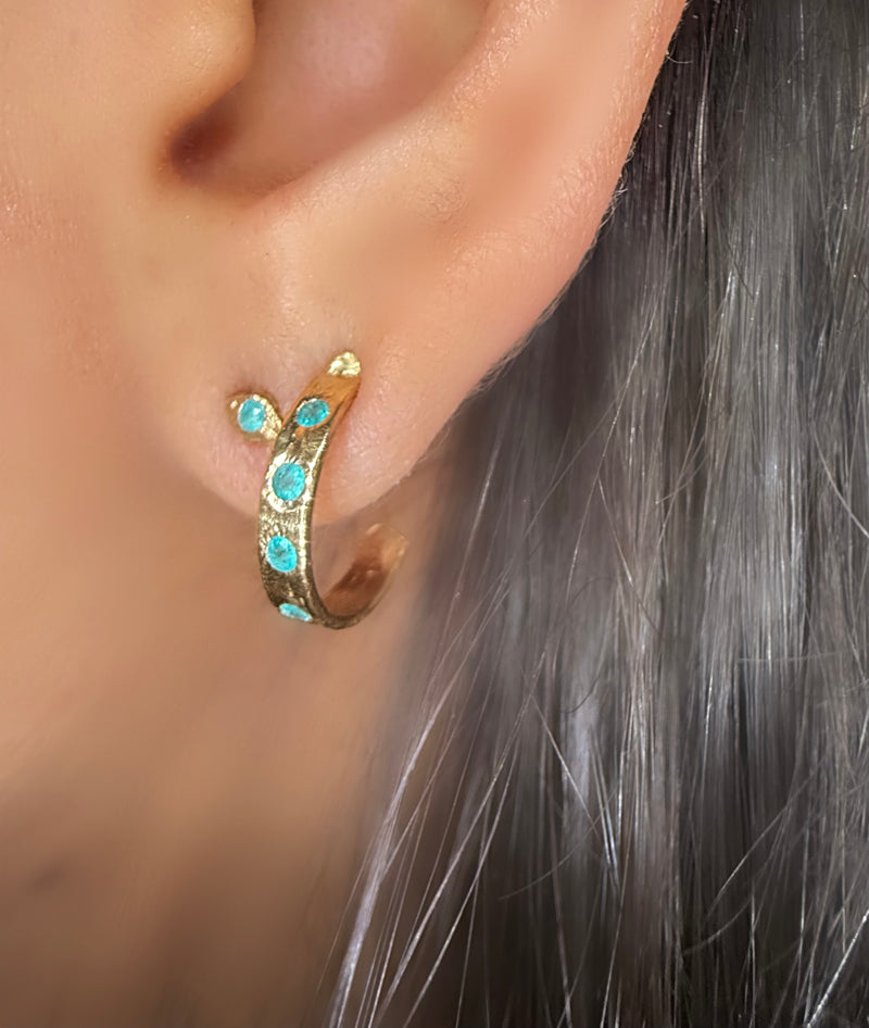 Neon Blue Brazilian Paraiba Tourmalines Hoop Earrings