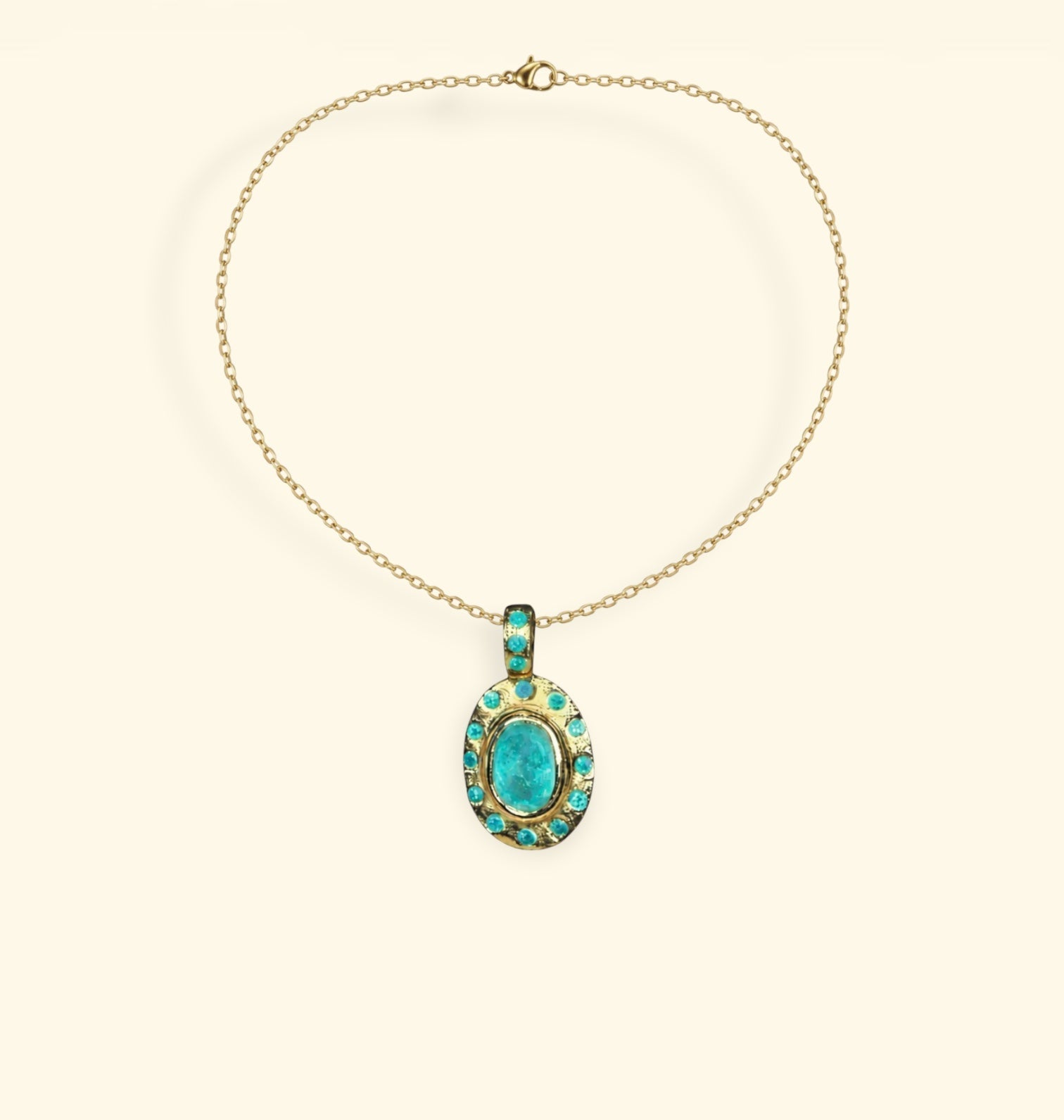 “Azul” Neon Blue Brazilian Paraiba Tourmalines and Mozambique Paraiba Oval Bezel Set Necklace