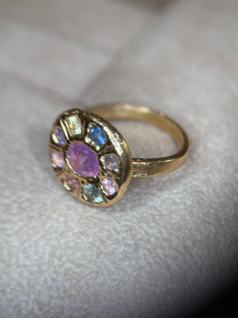 Abstract Lollipop Ring Sapphires 18 Ct Gold