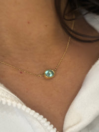 One Of A Kind Beautiful Glowy Blue Oval Paraiba Tourmaline Bezel Set Necklace