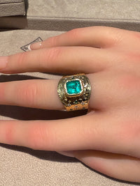 “Esmeralda” Colombian Emerald Cigar Ring Band GIA certified 1.48 Cts with Emeralds and Diamonds