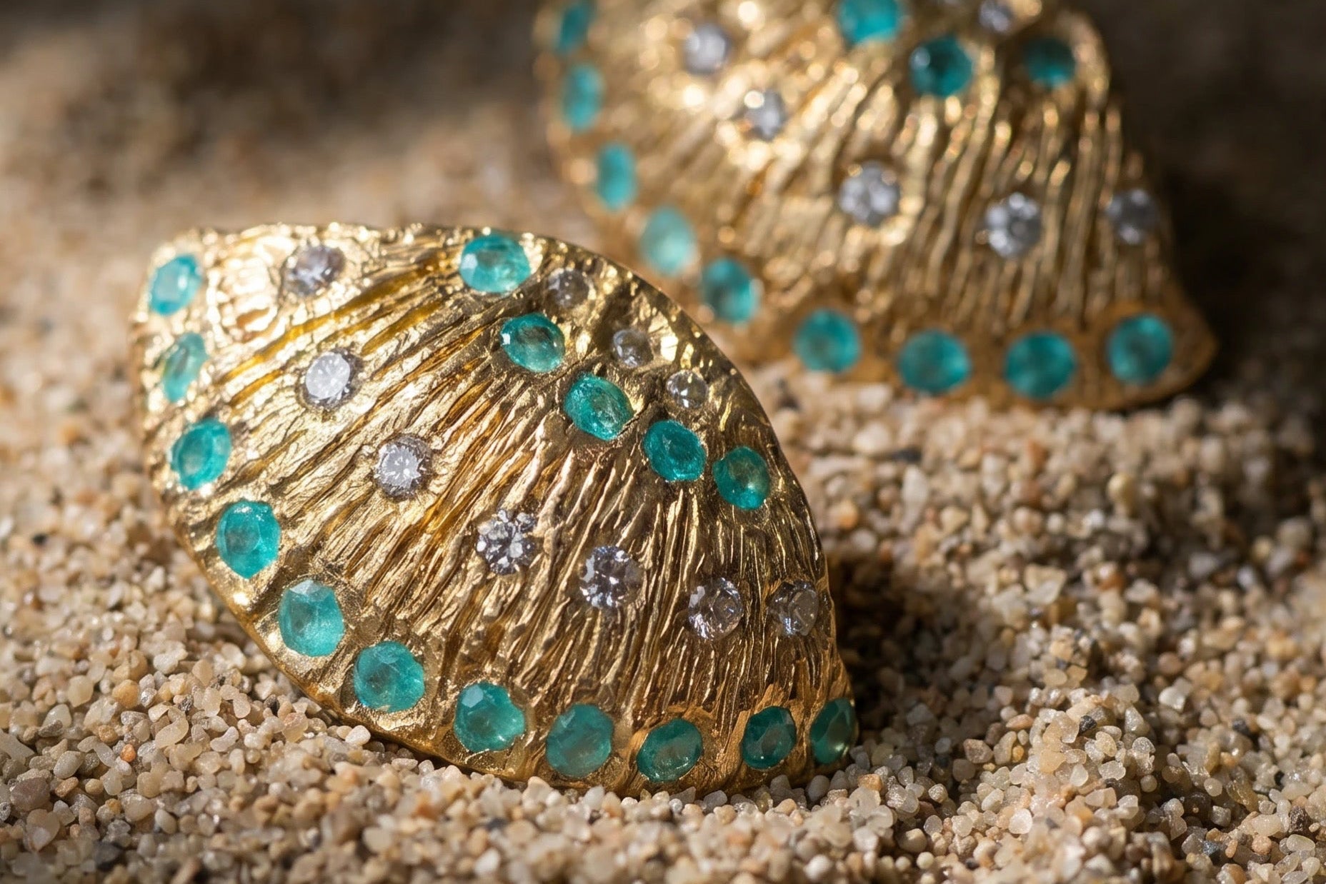 Brazilian Neon Blue Paraiba Tourmalines Shell Stud Earrings with Diamonds