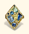 “Ultramarine” Lozenge Abstract Art Cocktail Ring Sapphires Diamonds Aquamarine 18 Ct Gold