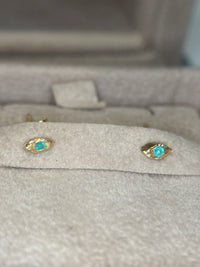 Neon Blue Brazilian Paraiba Tourmaline Mini Evil Eye Studs 18 Ct Gold