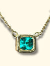 SOLD - One Of A Kind Stunning Vivacious Green Emerald Bezel Set Necklace Emerald Cut 18 Ct Gold