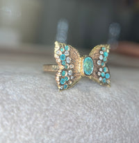 Paraibas Tourmalines and Diamonds “Ocean Butterfly” 18 Ct Gold Ring