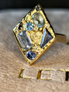 “Ultramarine” Lozenge Abstract Art Cocktail Ring Sapphires Diamonds Aquamarine 18 Ct Gold