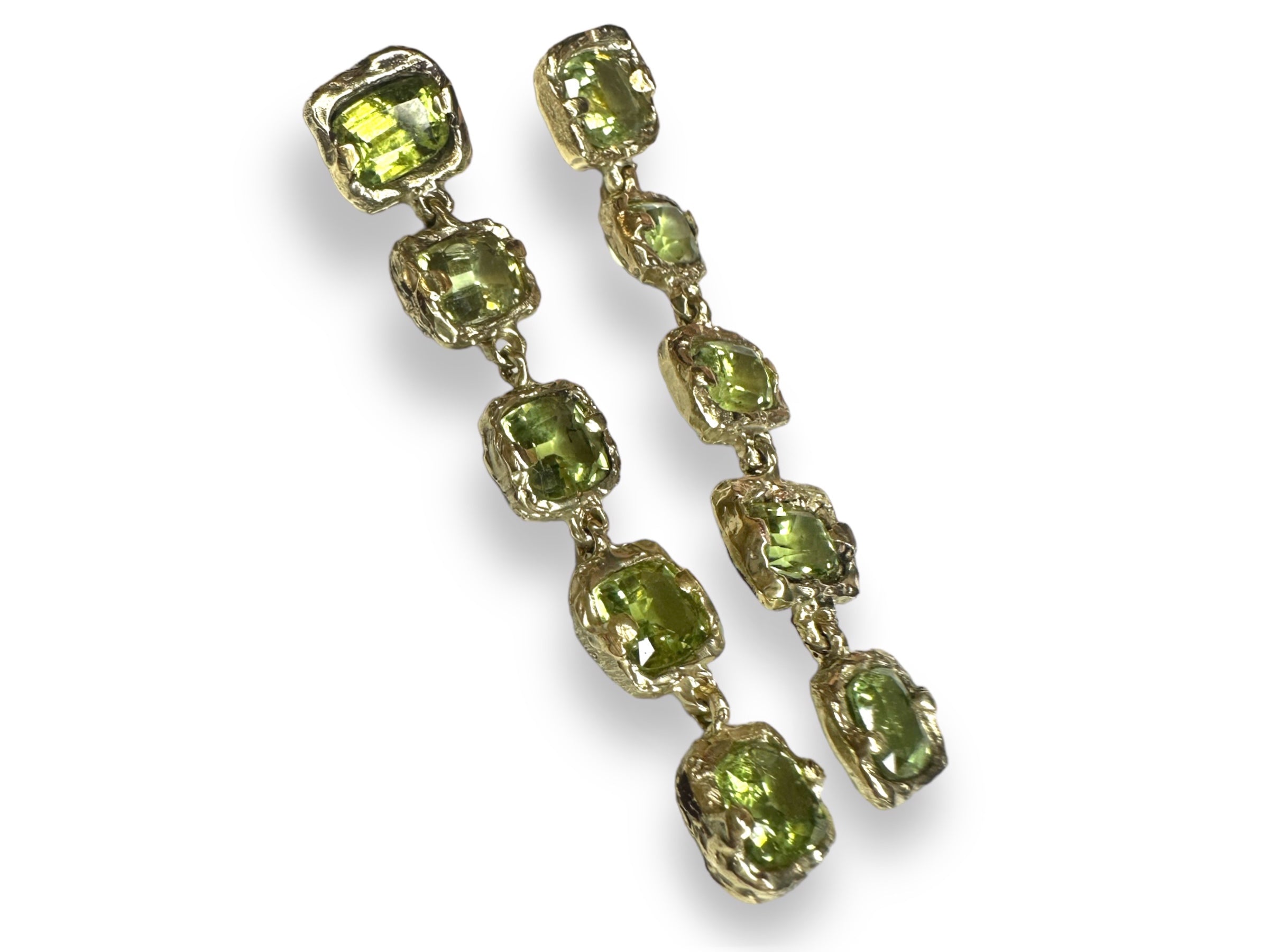 Green Tourmaline Cocktail Party Dangle Earrings 14K Gold