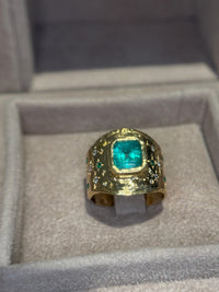 “Esmeralda” Colombian Emerald Cigar Ring Band GIA certified 1.48 Cts with Emeralds and Diamonds