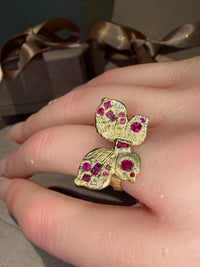 Rubies butterfly ring with Diamonds in 18 Ct Gold (Available At Tomfoolery London)