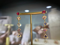 Cubism Mismatched Geometric Sapphires & Tourmaline Earrings 18 Ct Gold