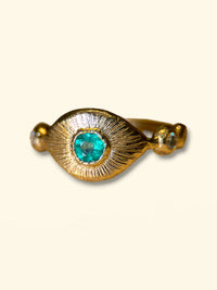 Colombian Emerald Eye Ring with Diamonds 18 Ct Yellow Gold (Available online and also to View in Person at Stardust, London 101 Walton Street)