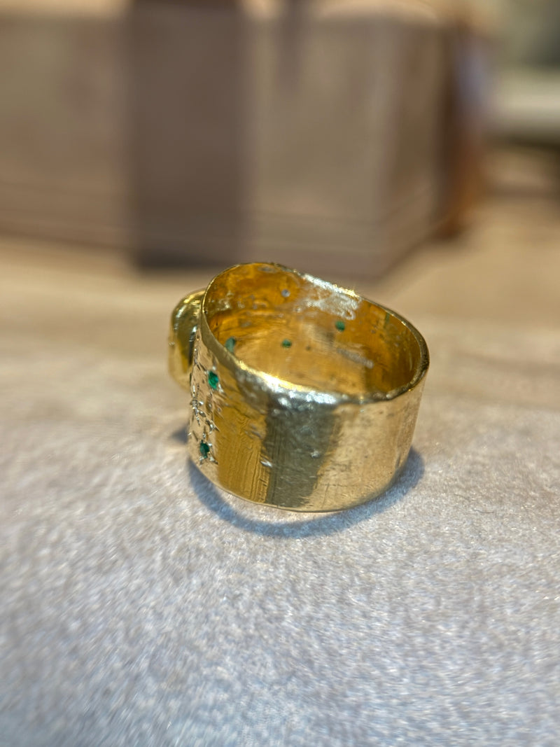 “Esmeralda” Colombian Emerald Cigar Ring Band GIA certified 1.48 Cts with Emeralds and Diamonds