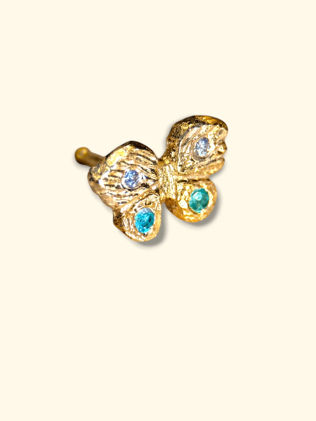Baby Butterfly Paraiba Tourmaline and Diamonds 18 Ct Gold Stud