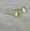 Bezel Set Wobbly Baby Mini Emerald Heart Studs 18 Ct Gold (Pair)