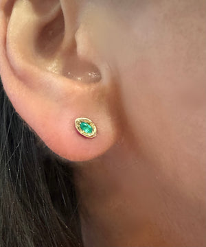 Atlantis Eyes 18K Yellow Gold Natural Brazilian Paraiba Neon Blue Tourmaline Marquise Mini Studs
