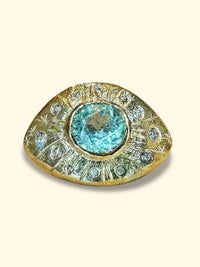 1 Cts Paraiba Eye Ring with Diamonds 18 Ct Gold