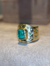 “Esmeralda” Colombian Emerald Cigar Ring Band GIA certified 1.48 Cts with Emeralds and Diamonds